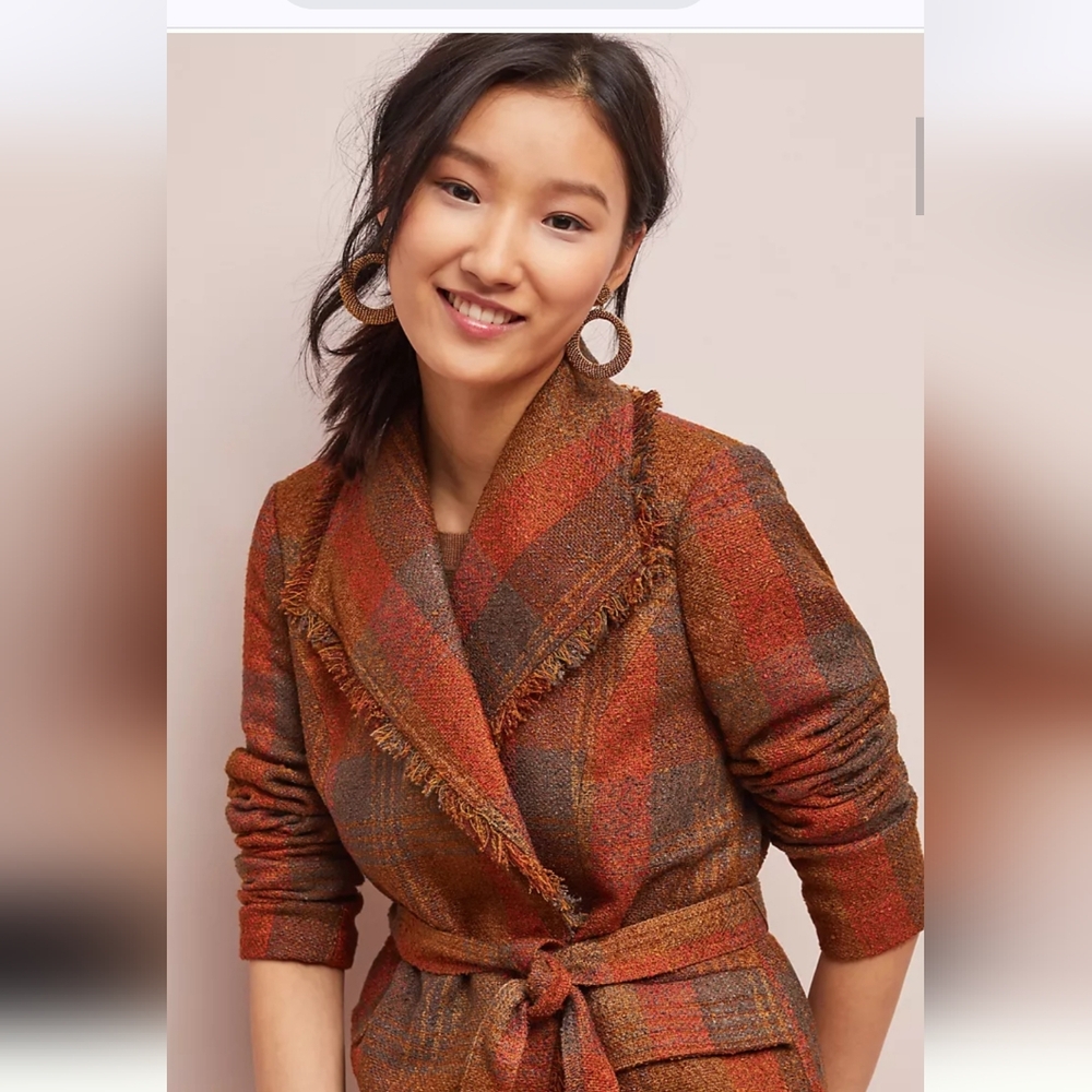 ANTHROPOLOGIE CARTONNIER  PLAID WRAP BLAZER JACKET 12
